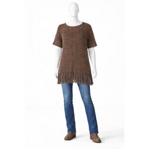 Ariat Fringe Knit Sweater Top Brown Boho Western Cowgirl Tassel Pullover S/M